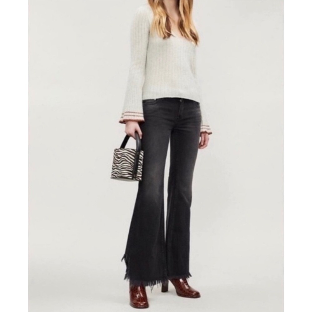Free People We the Free Grey Frayed Hem Flare Jeans